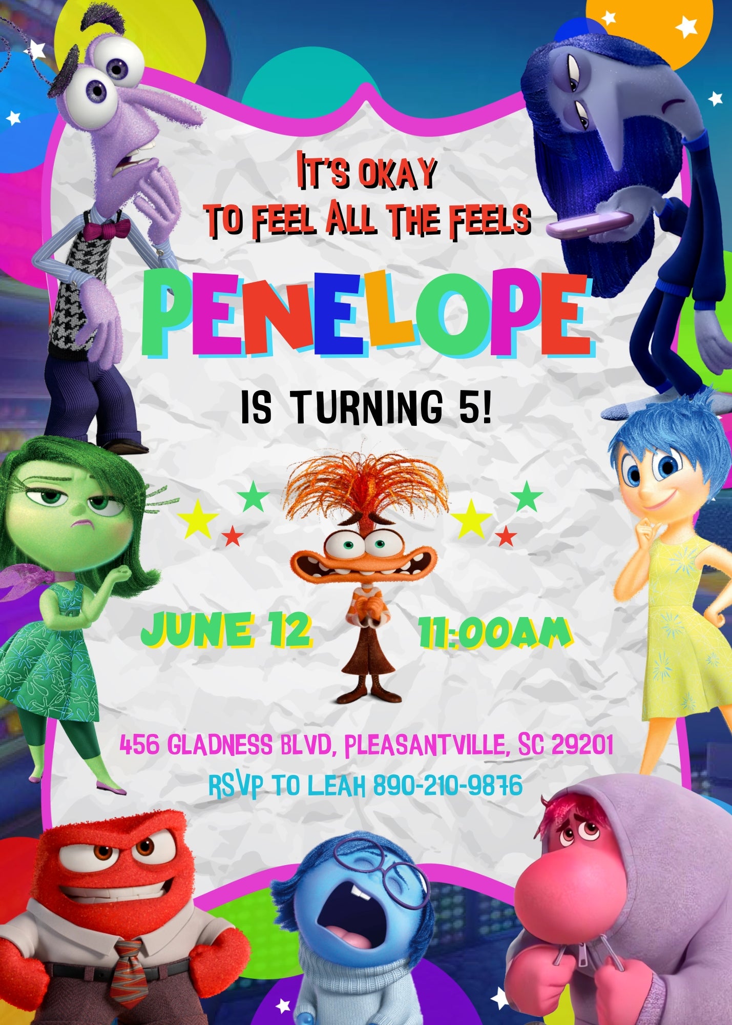 Inside Out 2 customizable invitation template | Share or Print | UJ865