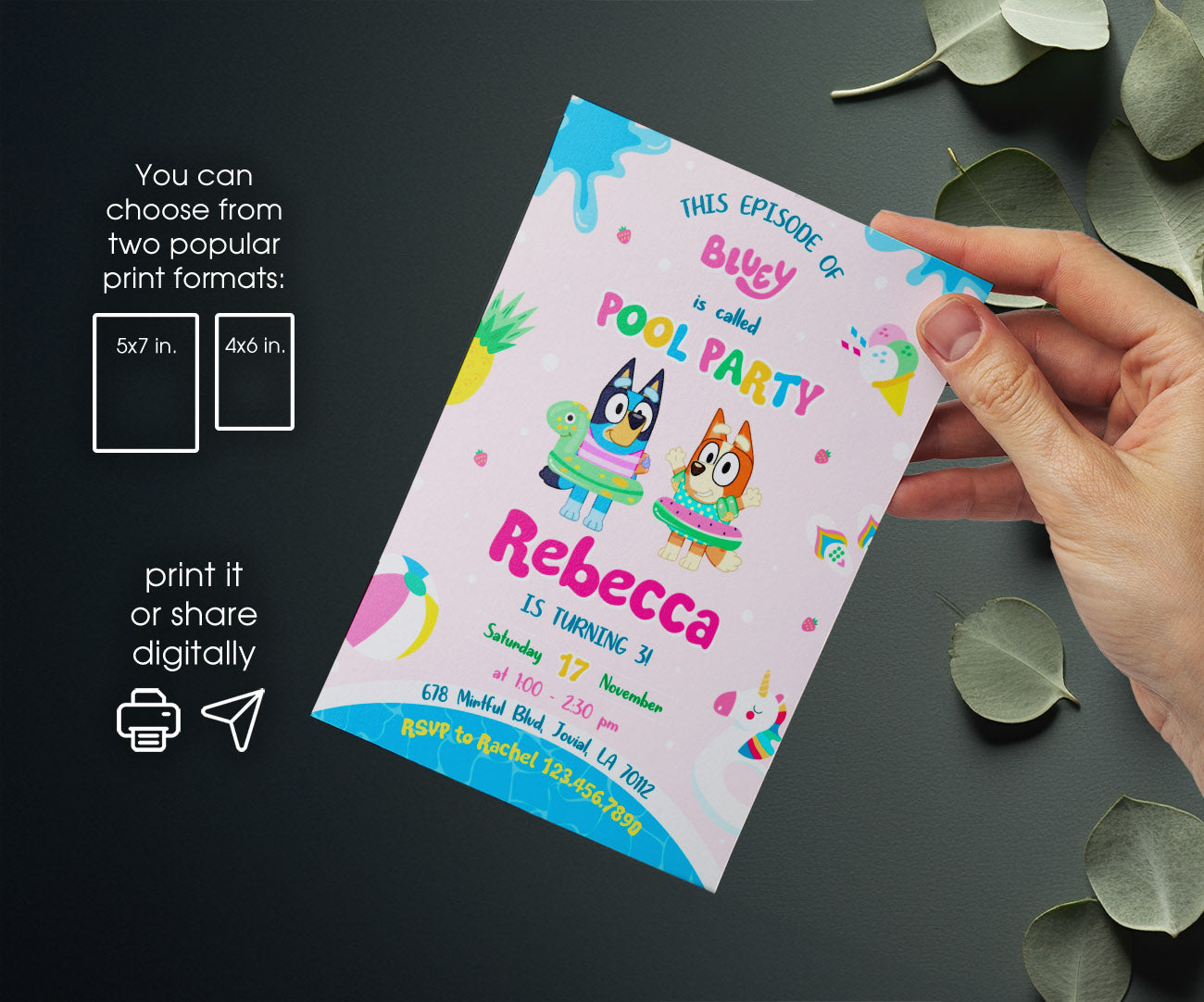 Bluey Bingo Pool customizable invitation template | Share or Print | DE586