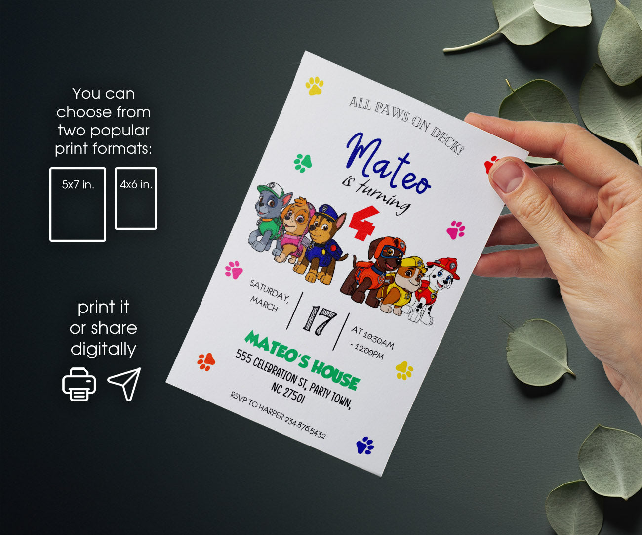 PAW Patrol customizable invitation template | Share or Print | XW947