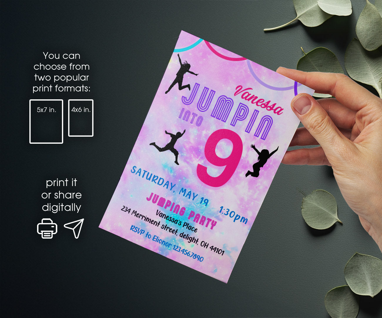Trampoline Jump Party customizable invitation template | Share or Print | WP276