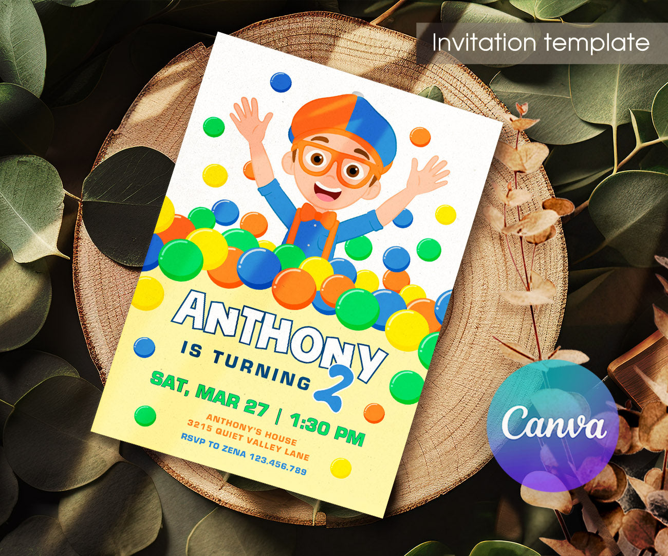 Blippi customizable invitation template | Share or Print | CS796