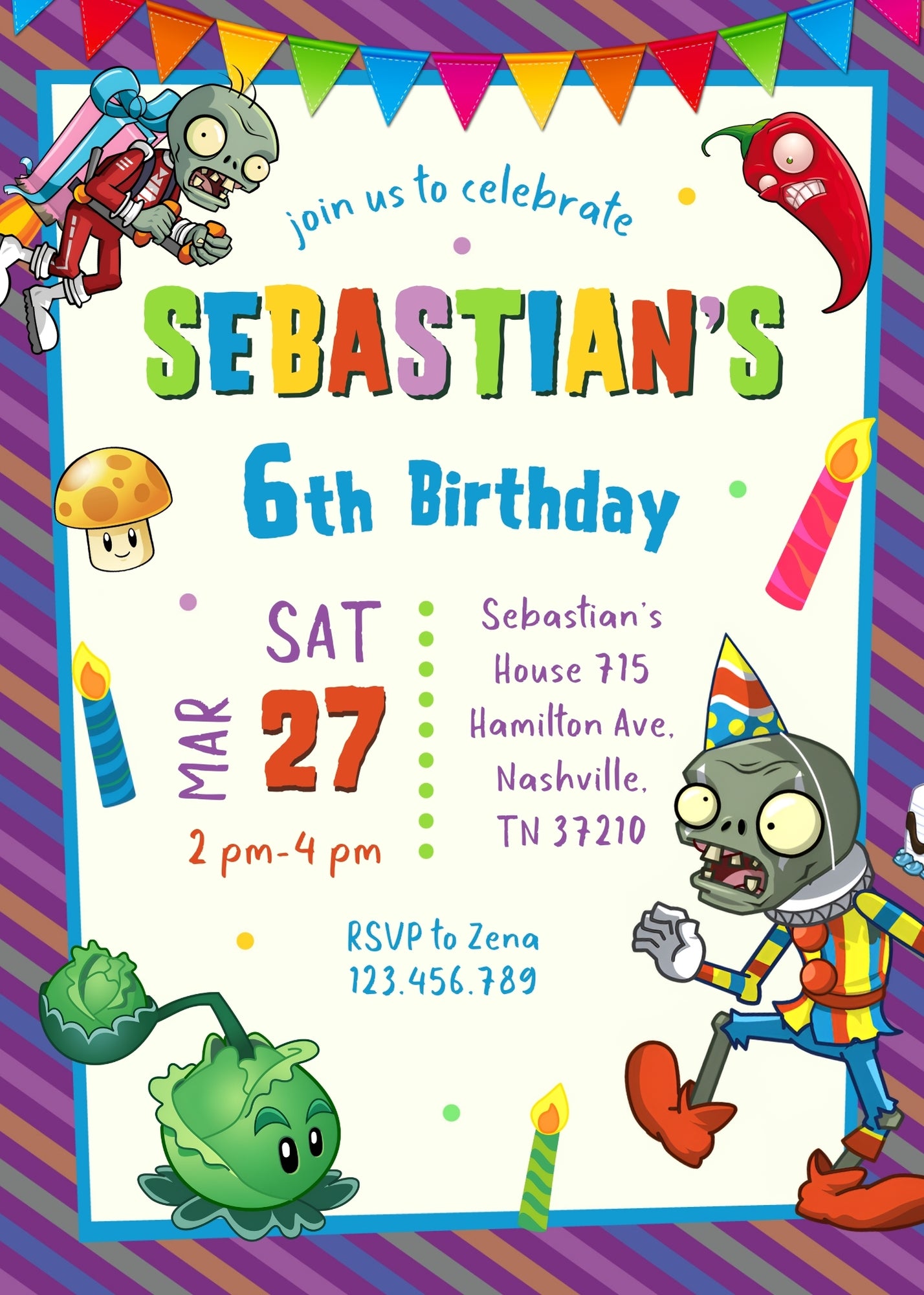 Plants vs Zombies Gamer customizable invitation template | Share or Print | WO137