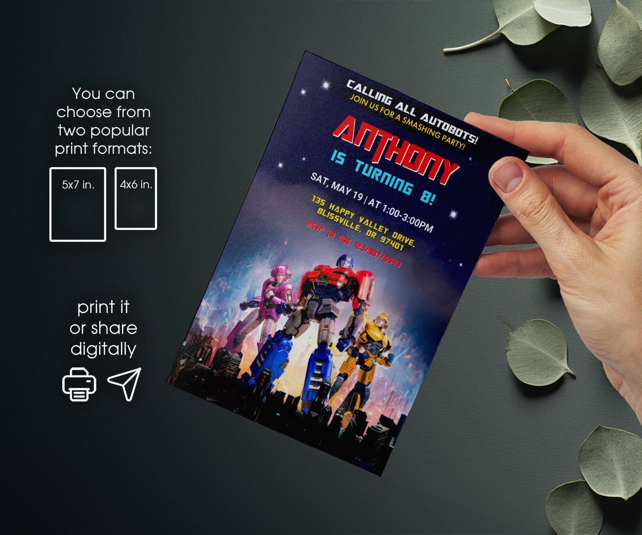 Transformers One Rescue Bots customizable invitation template | Share or Print | boy | BR338