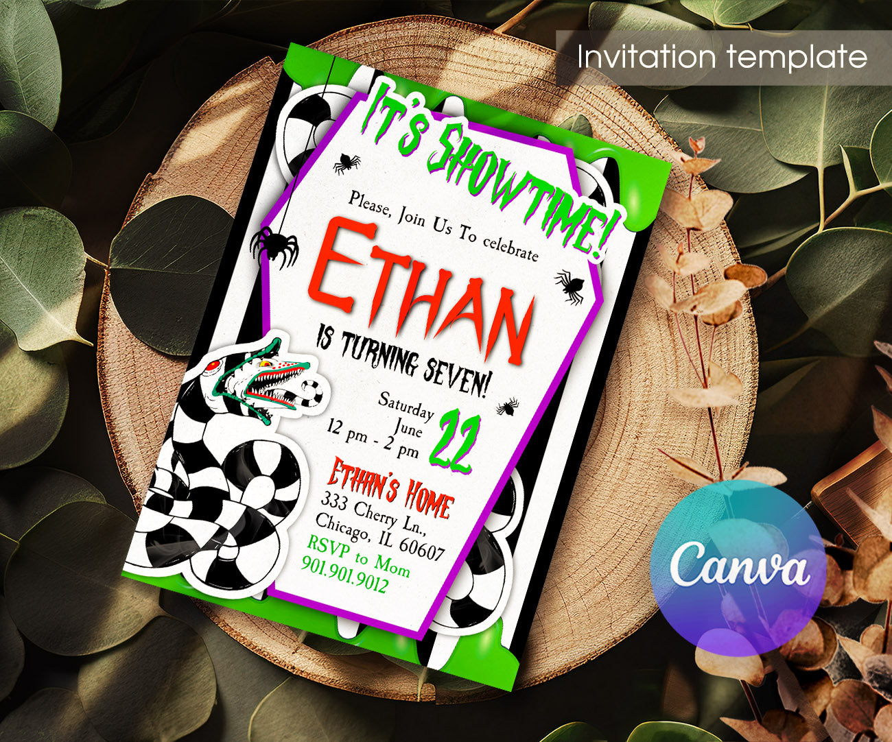 Beetlejuice Halloween customizable invitation template | Share or Print | EM793