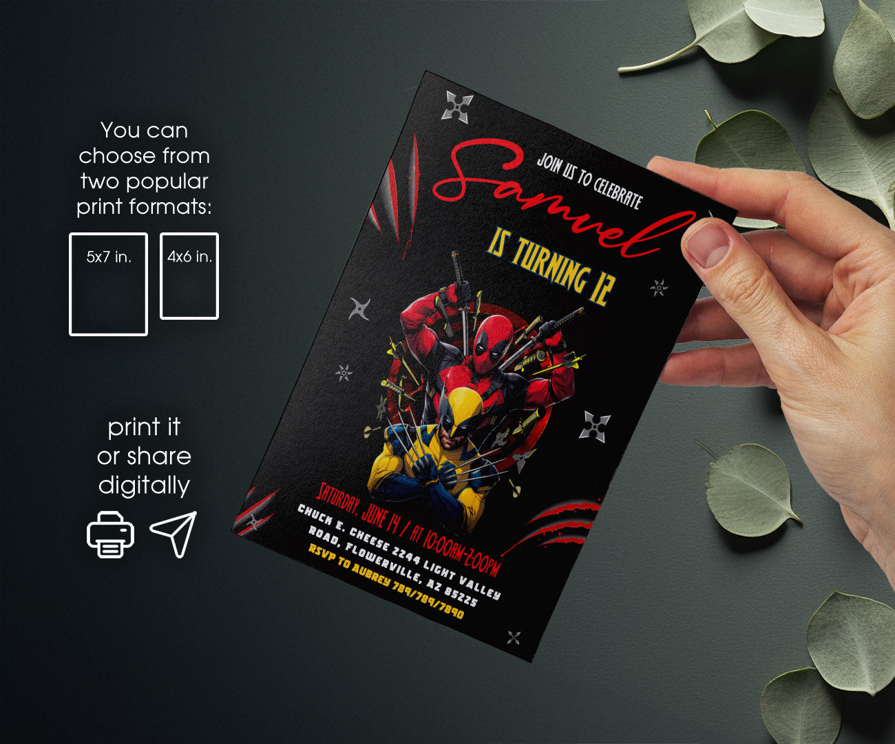 Deadpool Wolverine Marvel customizable invitation template | Share or Print | boy | GO204