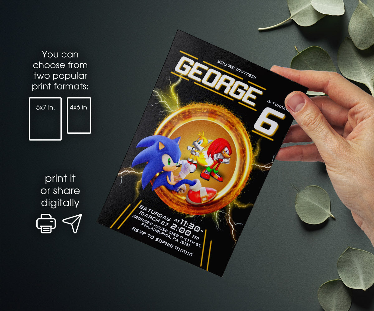 Sonic the Hedgehog customizable invitation template | Share or Print | HC894