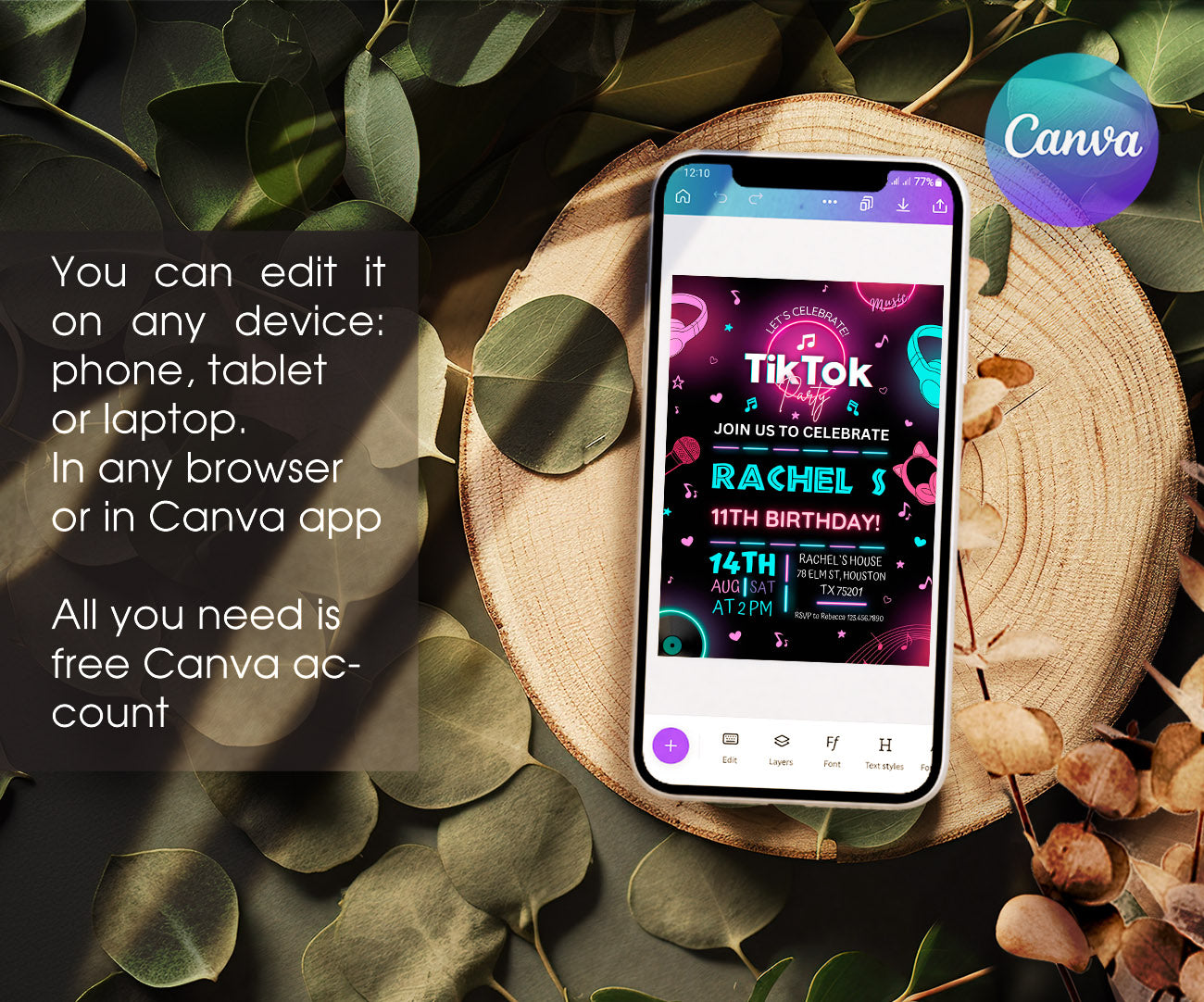 Tik Tok Party customizable invitation template | Share or Print | TG172