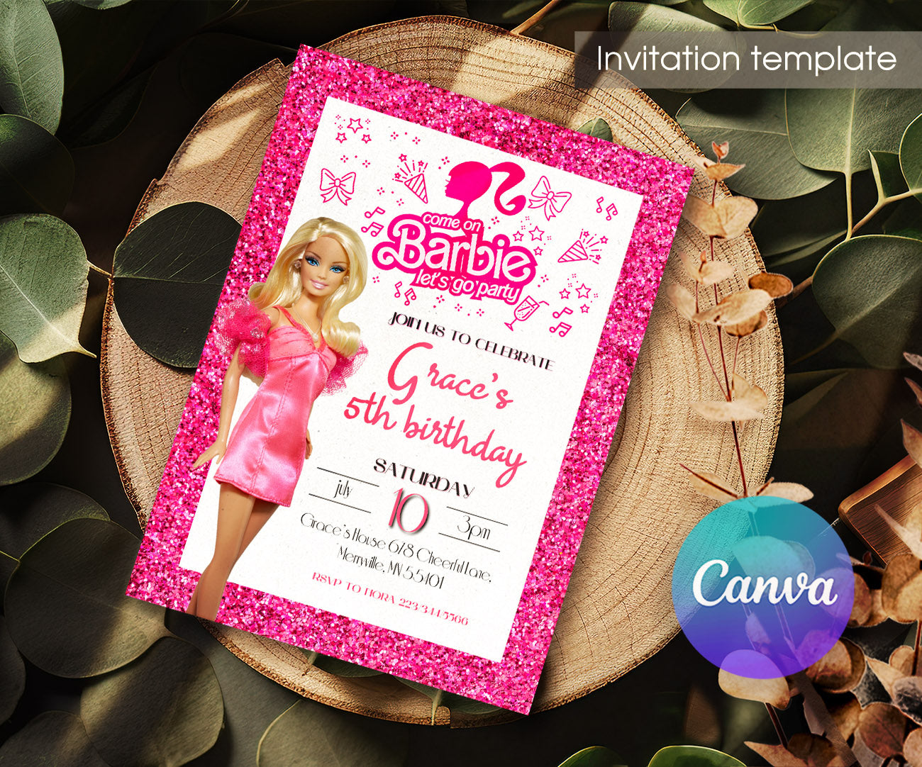 Barbie Pink customizable invitation template | Share or Print | girl | OC696