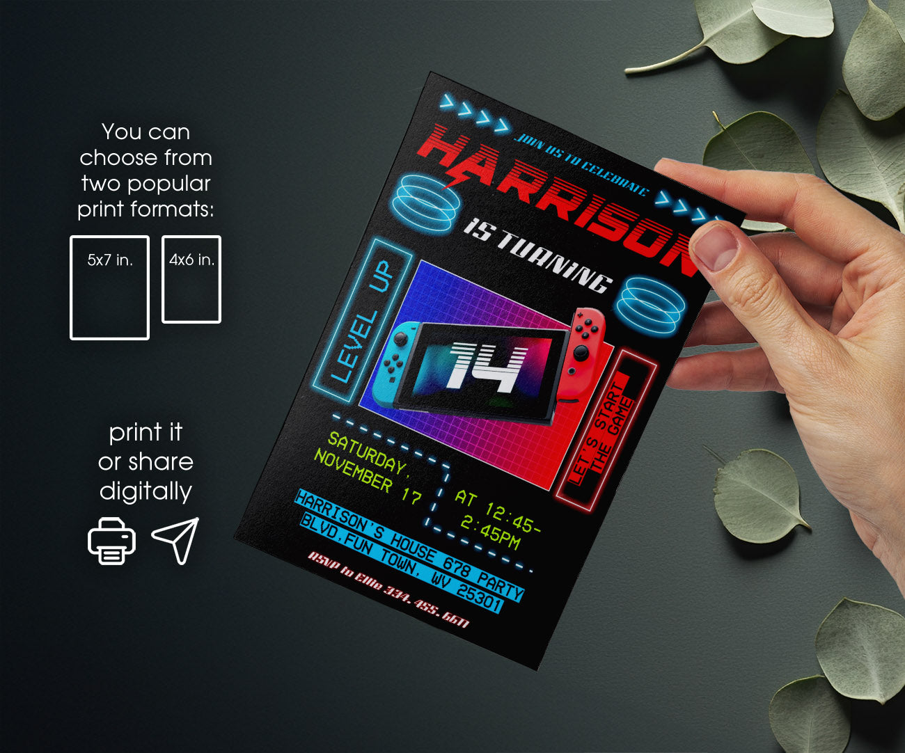 Nintendo Switch Gamer customizable invitation template | Share or Print | IU922