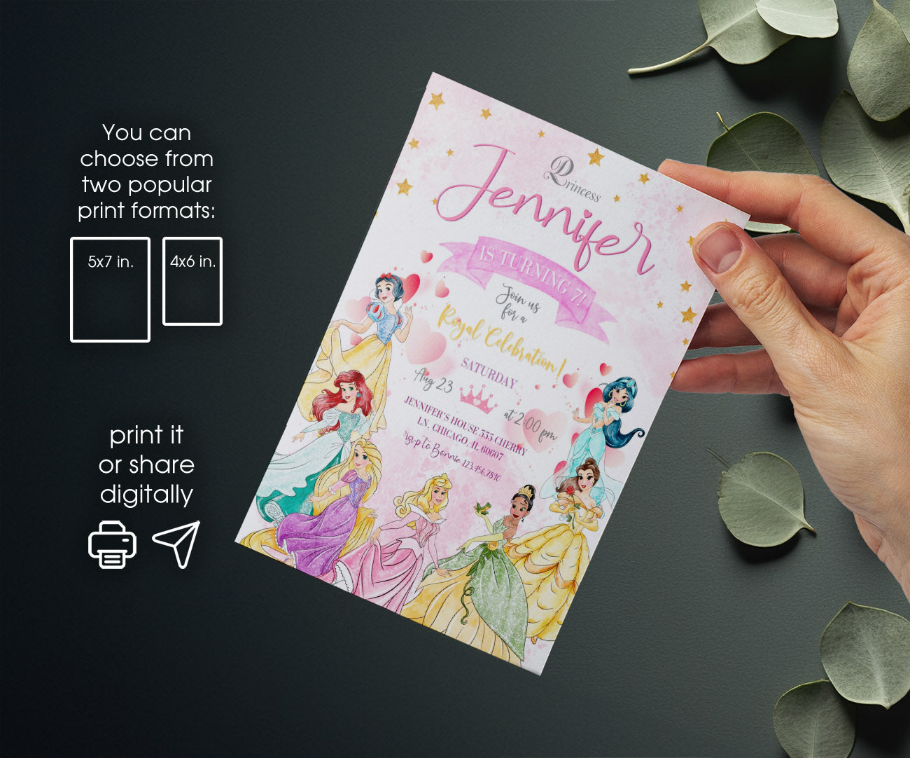 Disney Princess customizable invitation template | Share or Print | girl | OA733