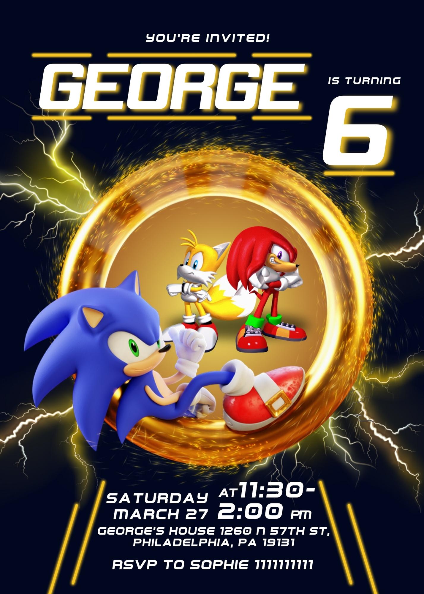 Sonic the Hedgehog customizable invitation template | Share or Print | HC894