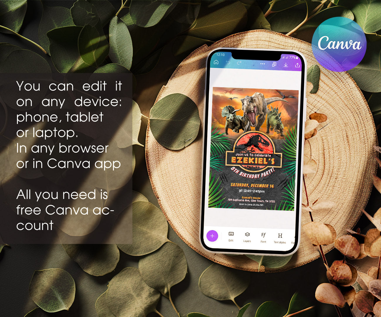 Jurassic Park Dinosaur customizable invitation template | Share or Print | PU808
