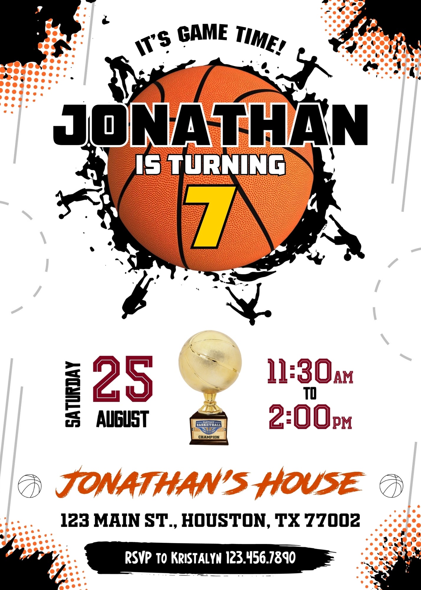 Basketball NBA Slam Dunk customizable invitation template | Share or Print | boy | AV933