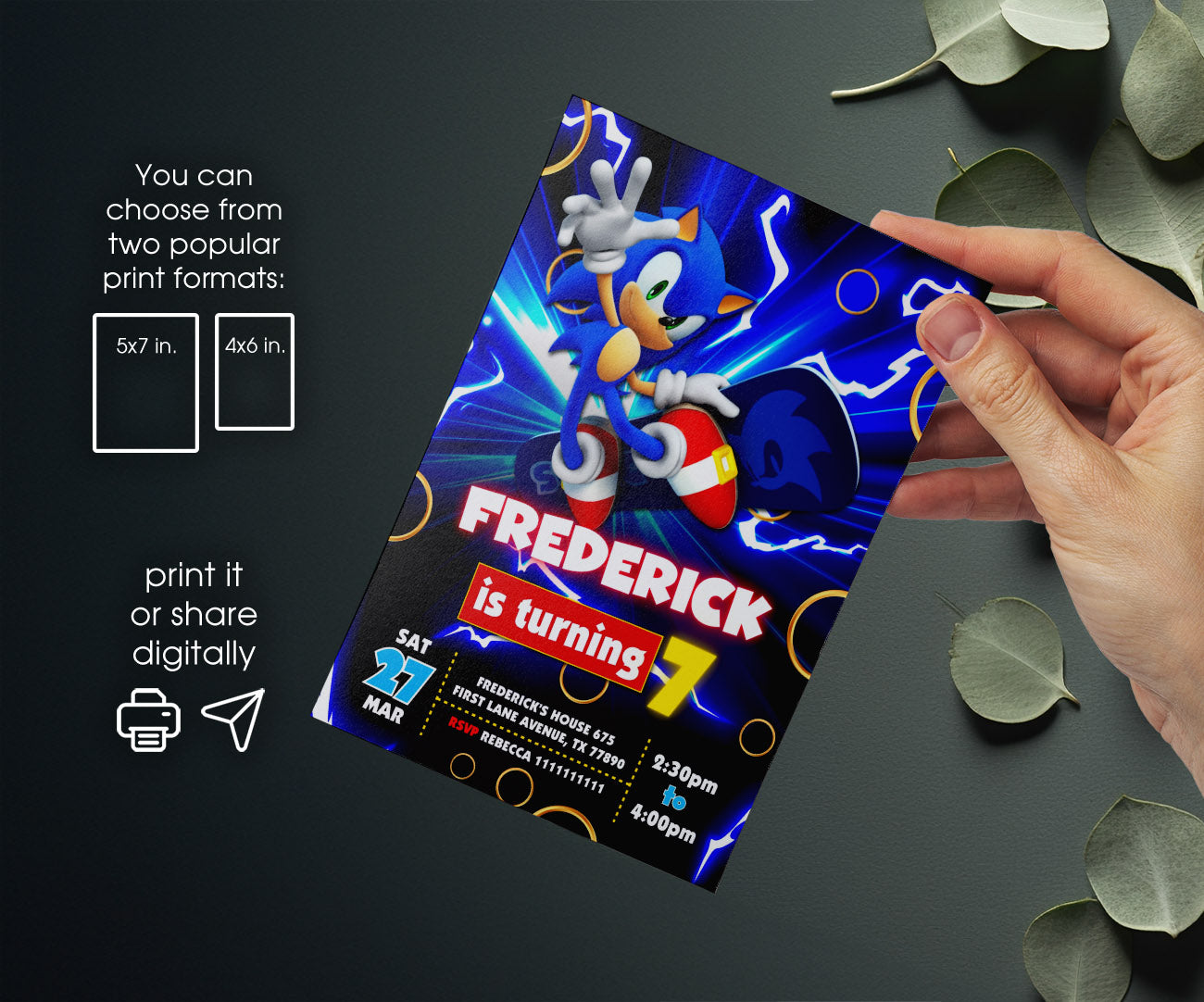 Sonic the Hedgehog customizable invitation template | Share or Print | KR353