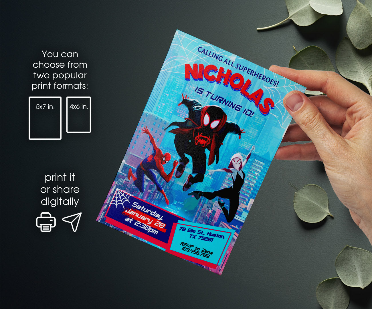 Spider Man Across the Spider-Verse customizable invitation template | Share or Print | boy | OJ701