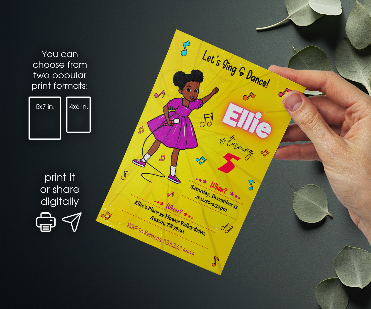 Gracie's Corner Music customizable invitation template | Share or Print | girl | RU030