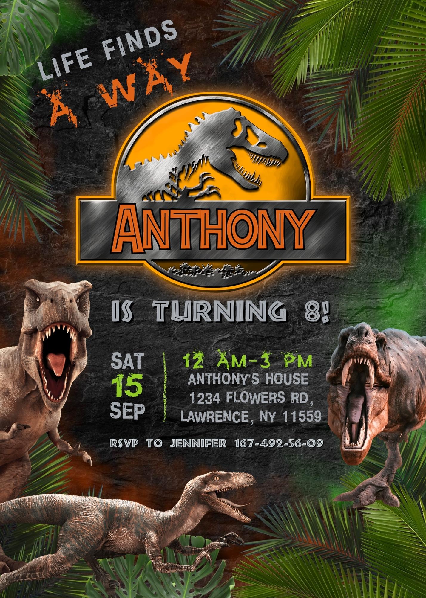 Jurassic World Dinosaur customizable invitation template | Share or Print | FT675