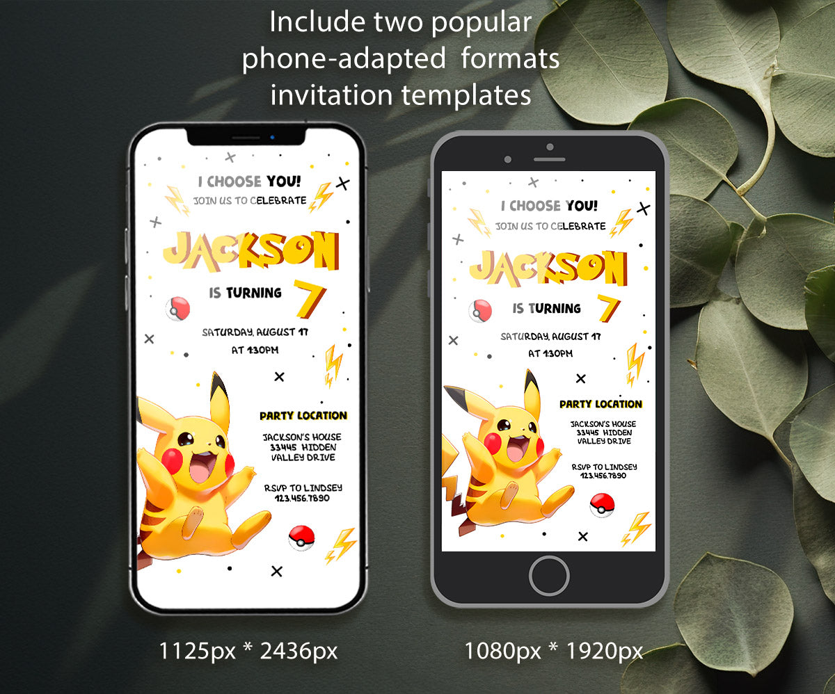 Pokemon Pikachu customizable invitation template | Share or Print | EB772