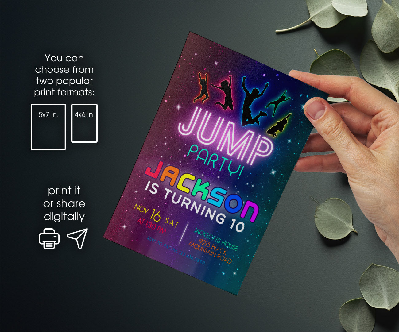 Trampoline Jump Party customizable invitation template | Share or Print | IA188