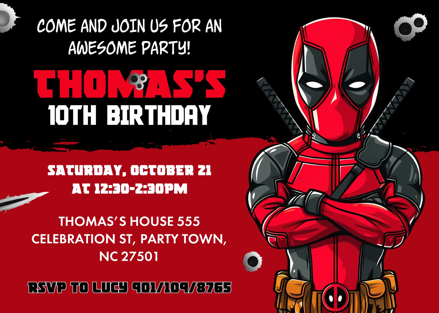 Deadpool Marvel customizable invitation template | Share or Print | boy | SX719