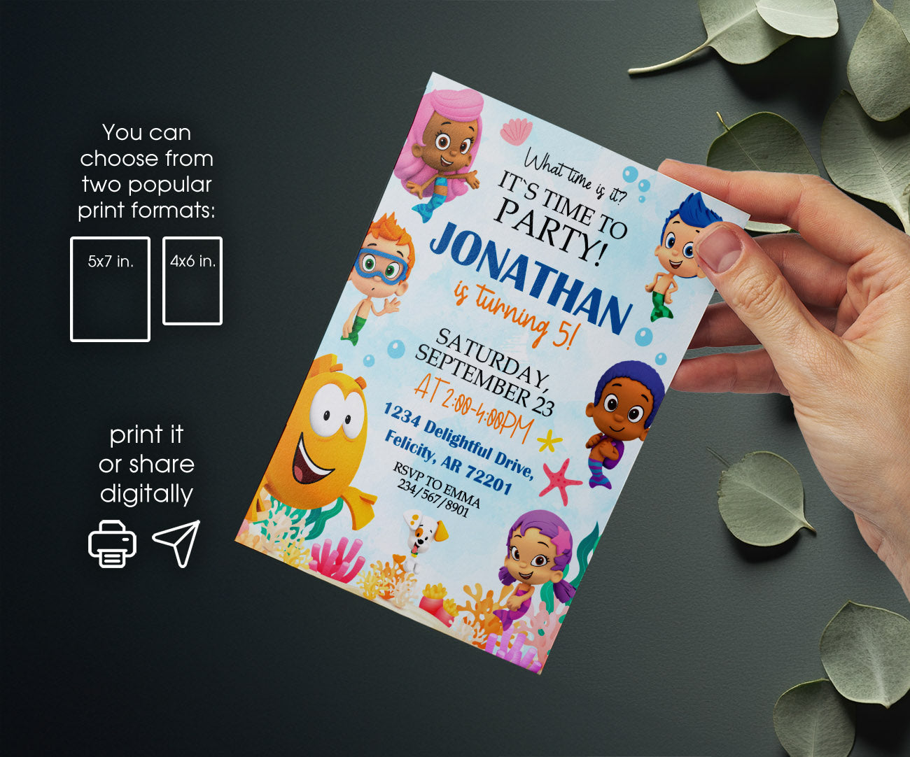 Bubble Guppies customizable invitation template | Share or Print | UX775