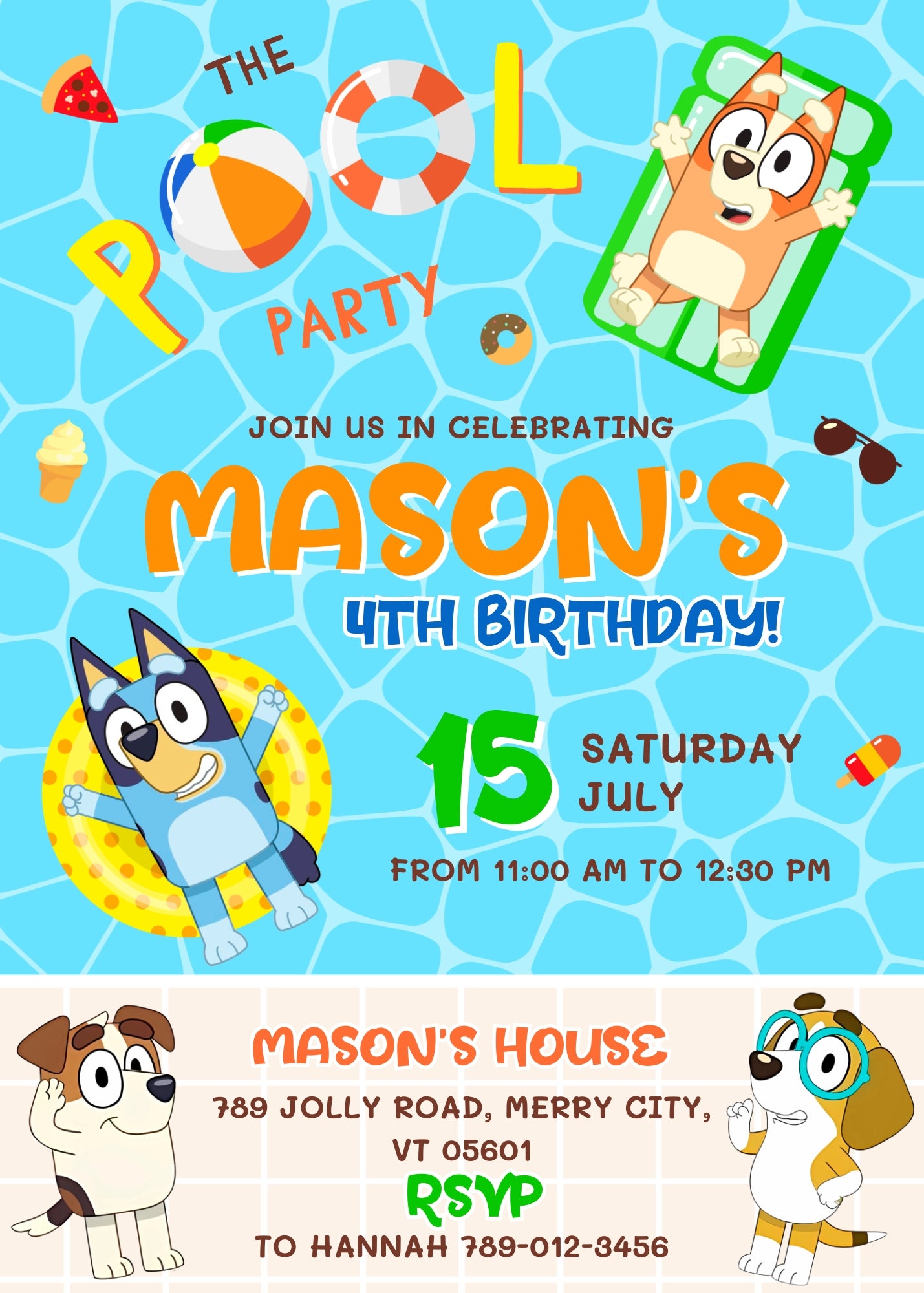 Bluey Bingo Pool customizable invitation template | Share or Print | HT237