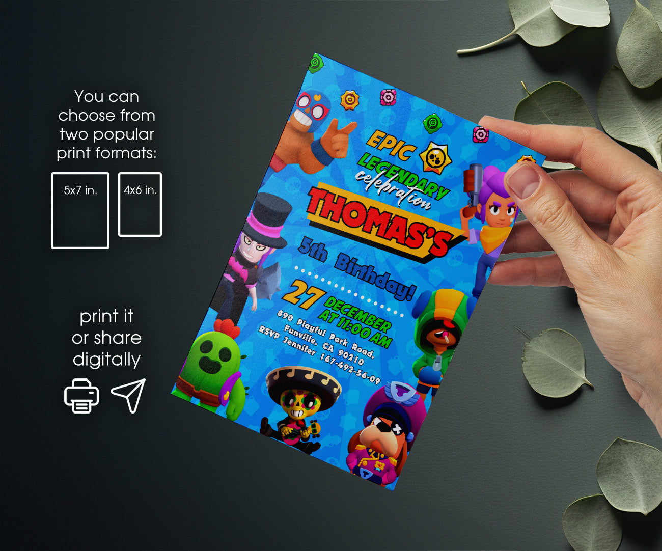 Brawl Stars Gamer customizable invitation template | Share or Print | OV537