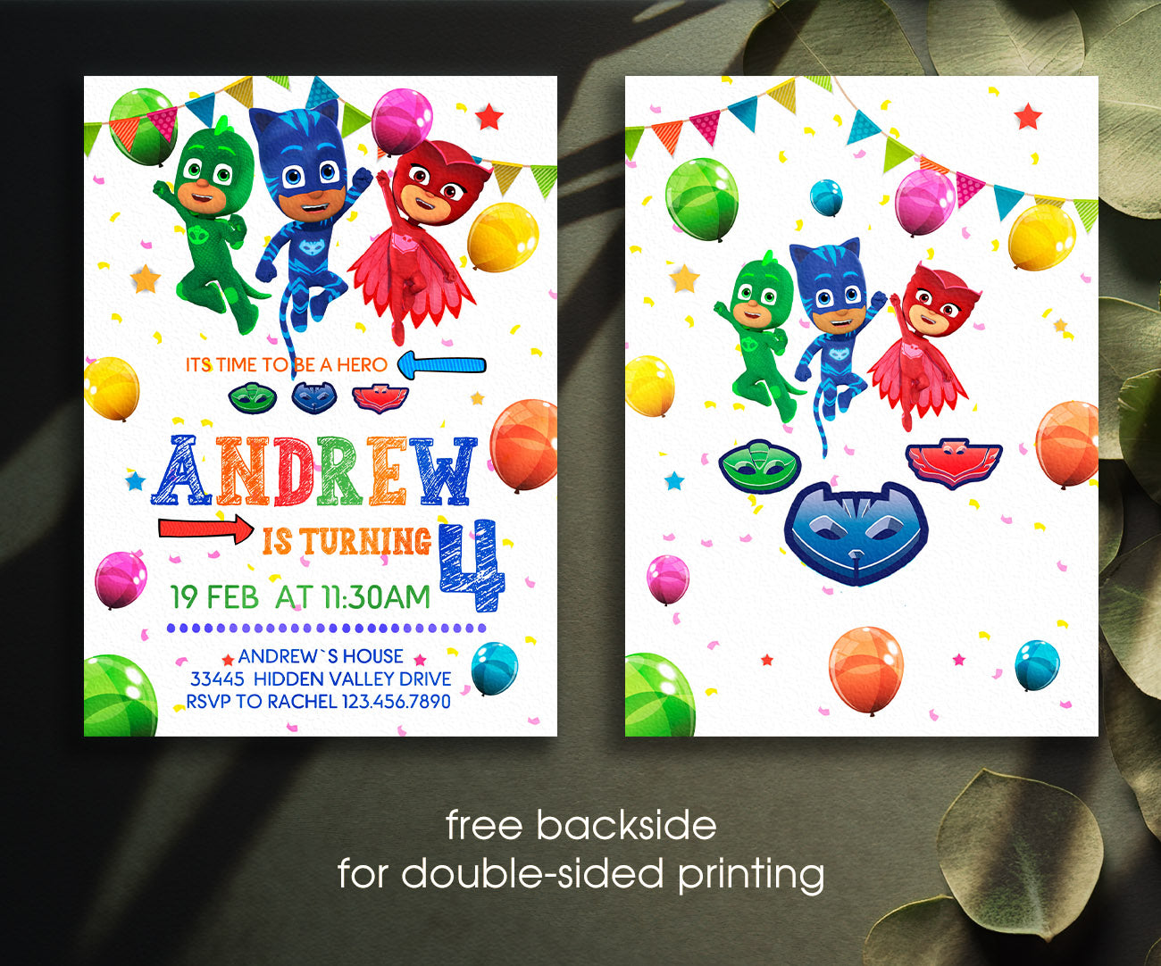 PJ Masks customizable invitation template | Share or Print | AB354