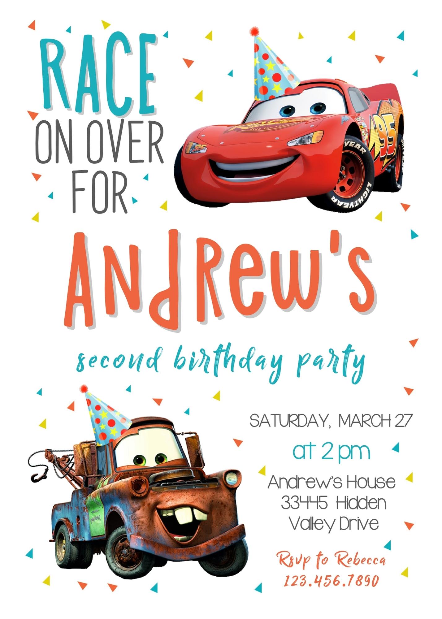 Cars Lightning McQueen customizable invitation template | Share or Print | boy | AI626
