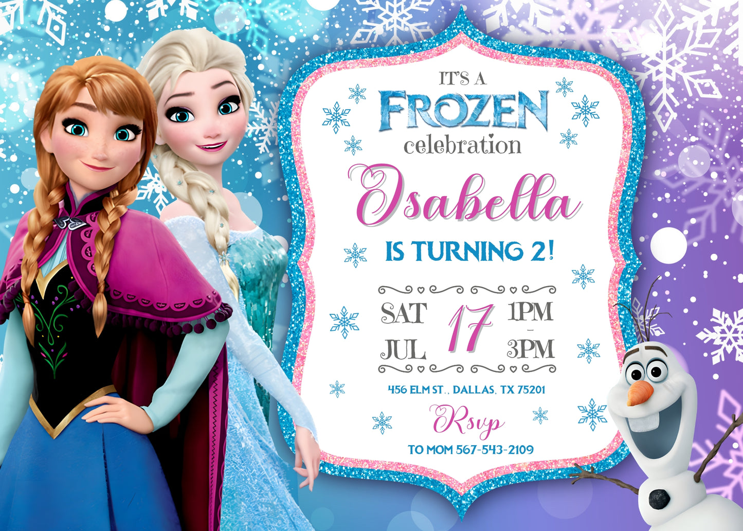 Frozen Elsa customizable invitation template | Share or Print | girl | YZ951