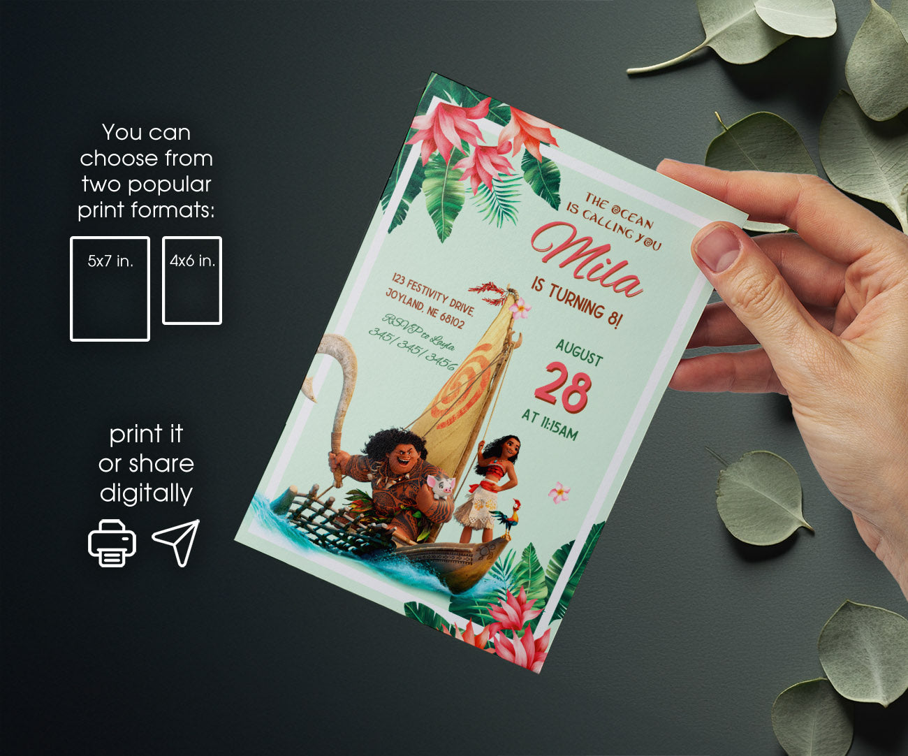 Moana Princess customizable invitation template | Share or Print | girl | SX857