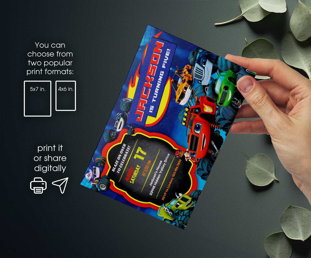 Blaze Monster Machines Trucks customizable invitation template | Share or Print | boy | QN768