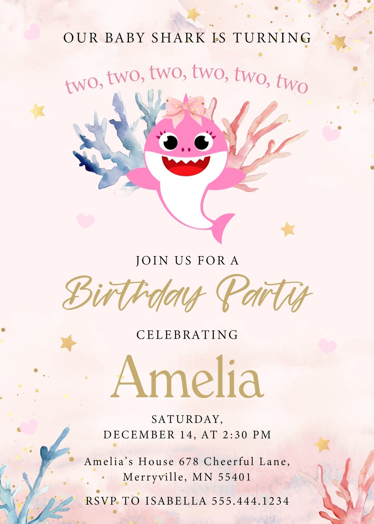 Baby Shark customizable invitation template | Share or Print | ZT184