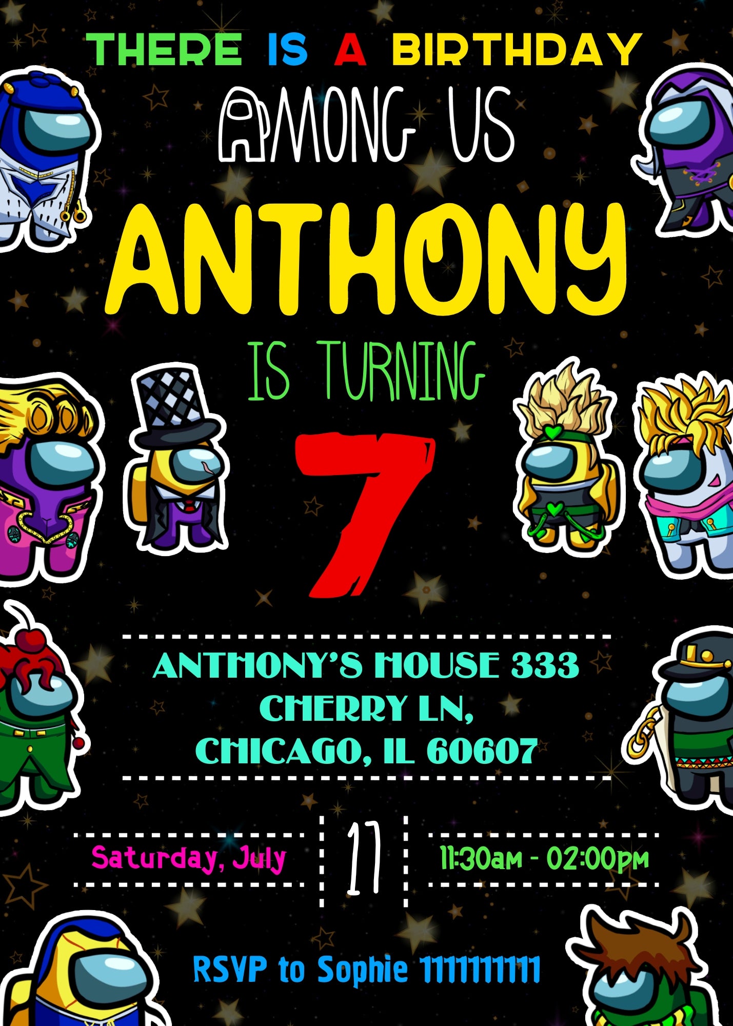 Among Us Gamer customizable invitation template | Share or Print | EJ652