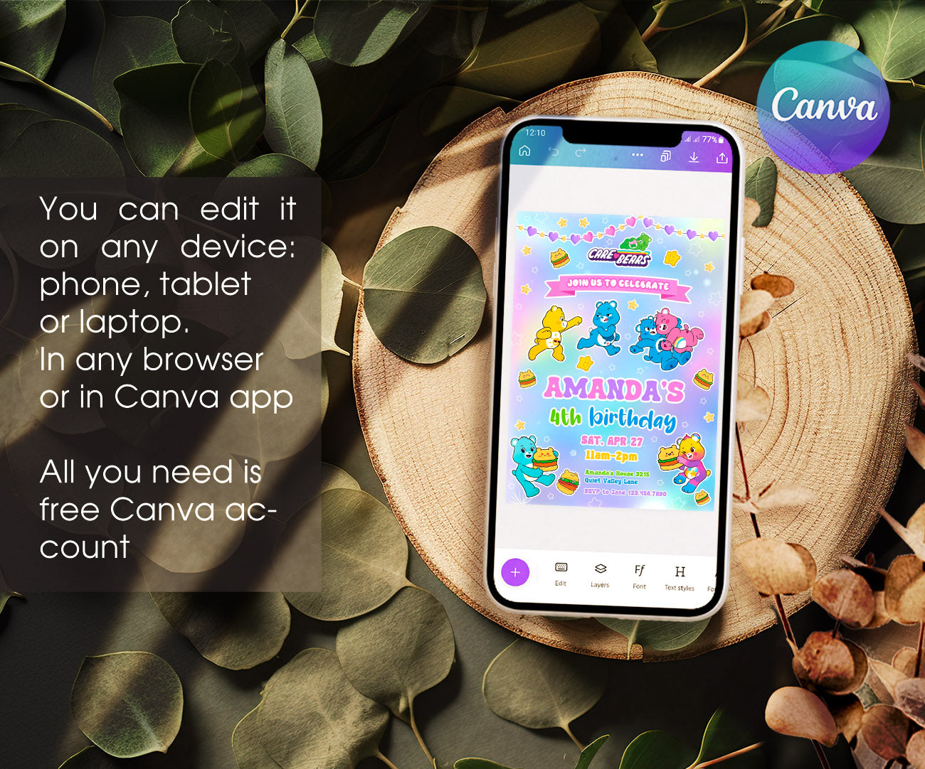 Care Bears customizable invitation template | Share or Print | AX343