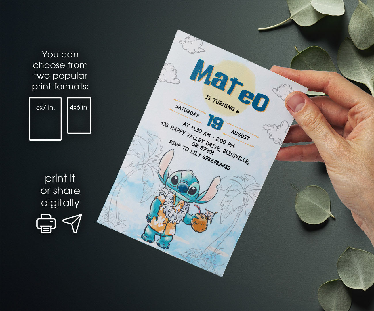 Lilo & Stitch Aloha customizable invitation template | Share or Print | RD708