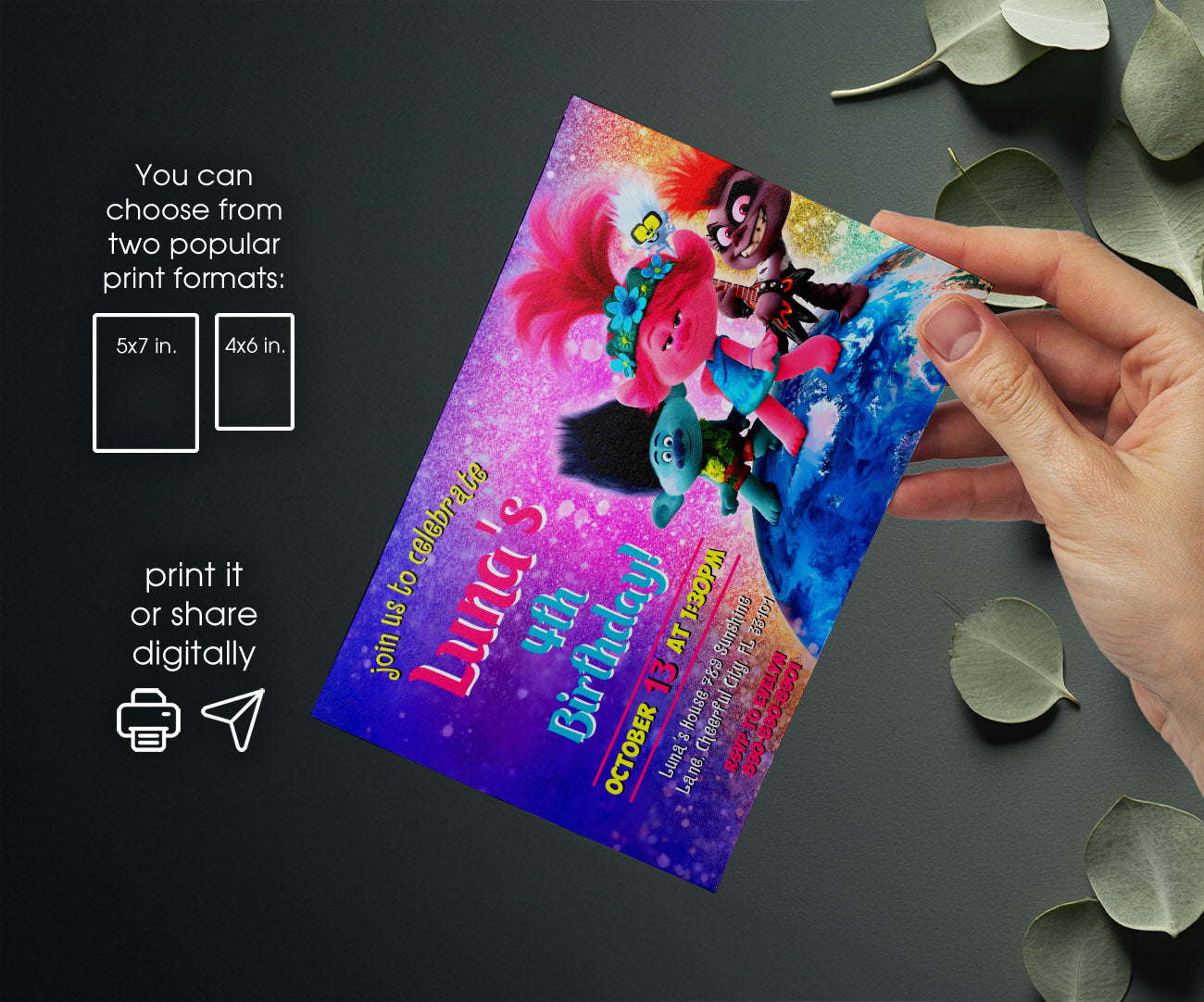 Trolls Poppy customizable invitation template | Share or Print | AH230