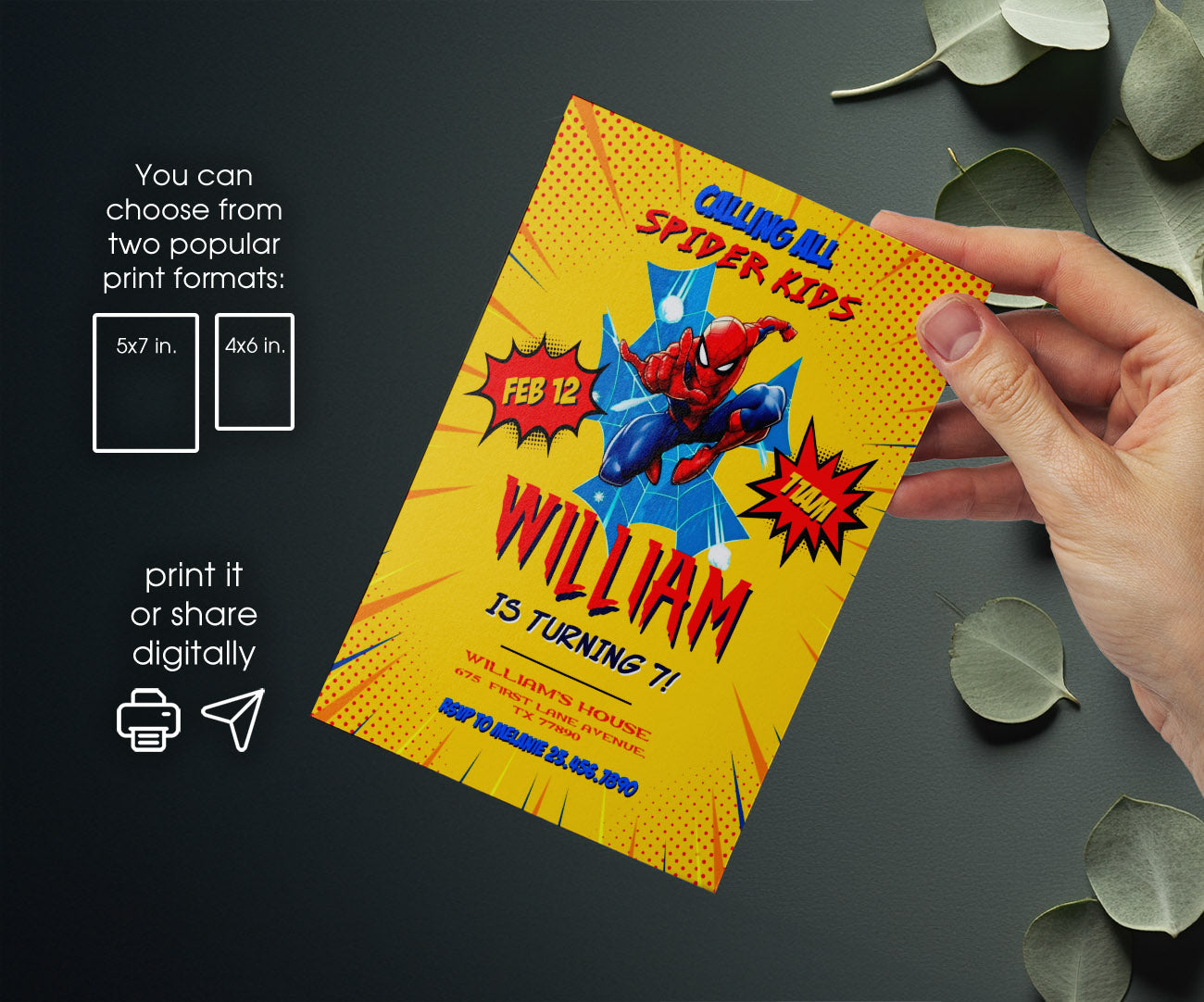 Spiderman Marvel Superhero customizable invitation template | Share or Print | boy | ZS235