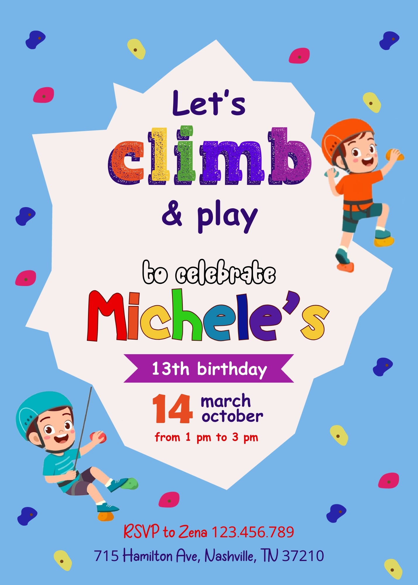 Rock Climbing customizable invitation template | Share or Print | PW255