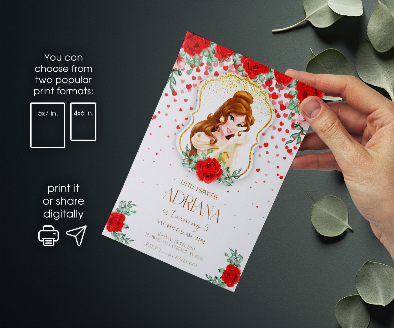 Belle Beauty And The Beast customizable invitation template | Share or Print | girl | PJ247