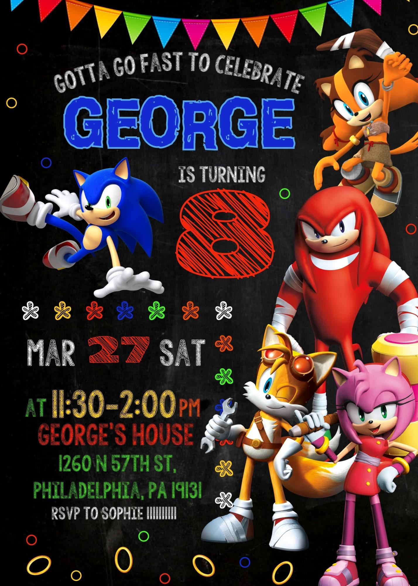 Sonic the Hedgehog customizable invitation template | Share or Print | FK383