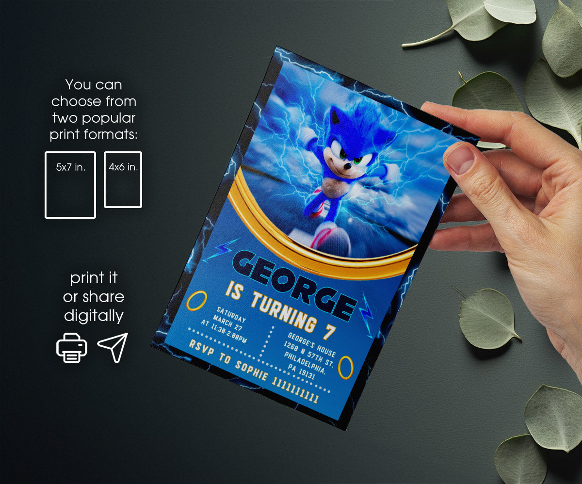 Sonic the Hedgehog customizable invitation template | Share or Print | ZM329