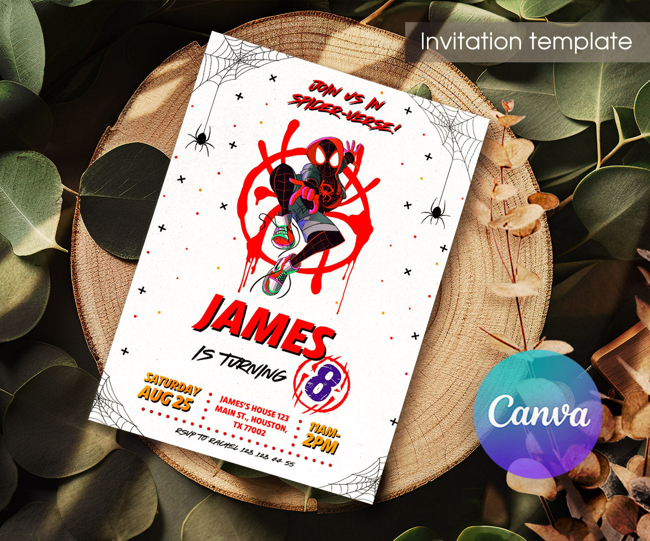 Spider Man Across the Spider-Verse customizable invitation template | Share or Print | boy | NW761