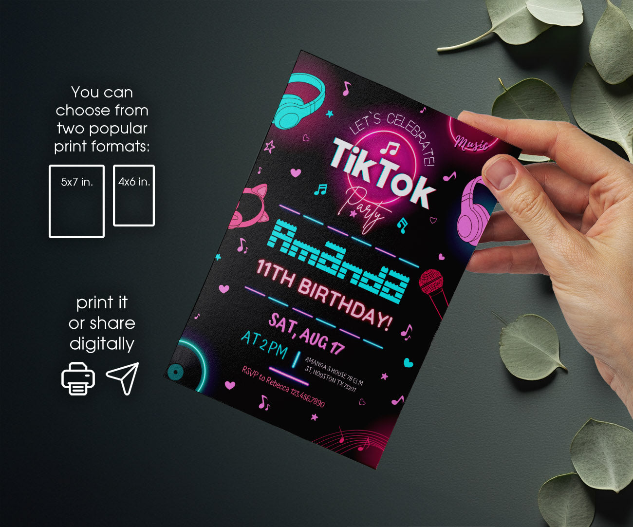 Tik Tok Party customizable invitation template | Share or Print | NS234