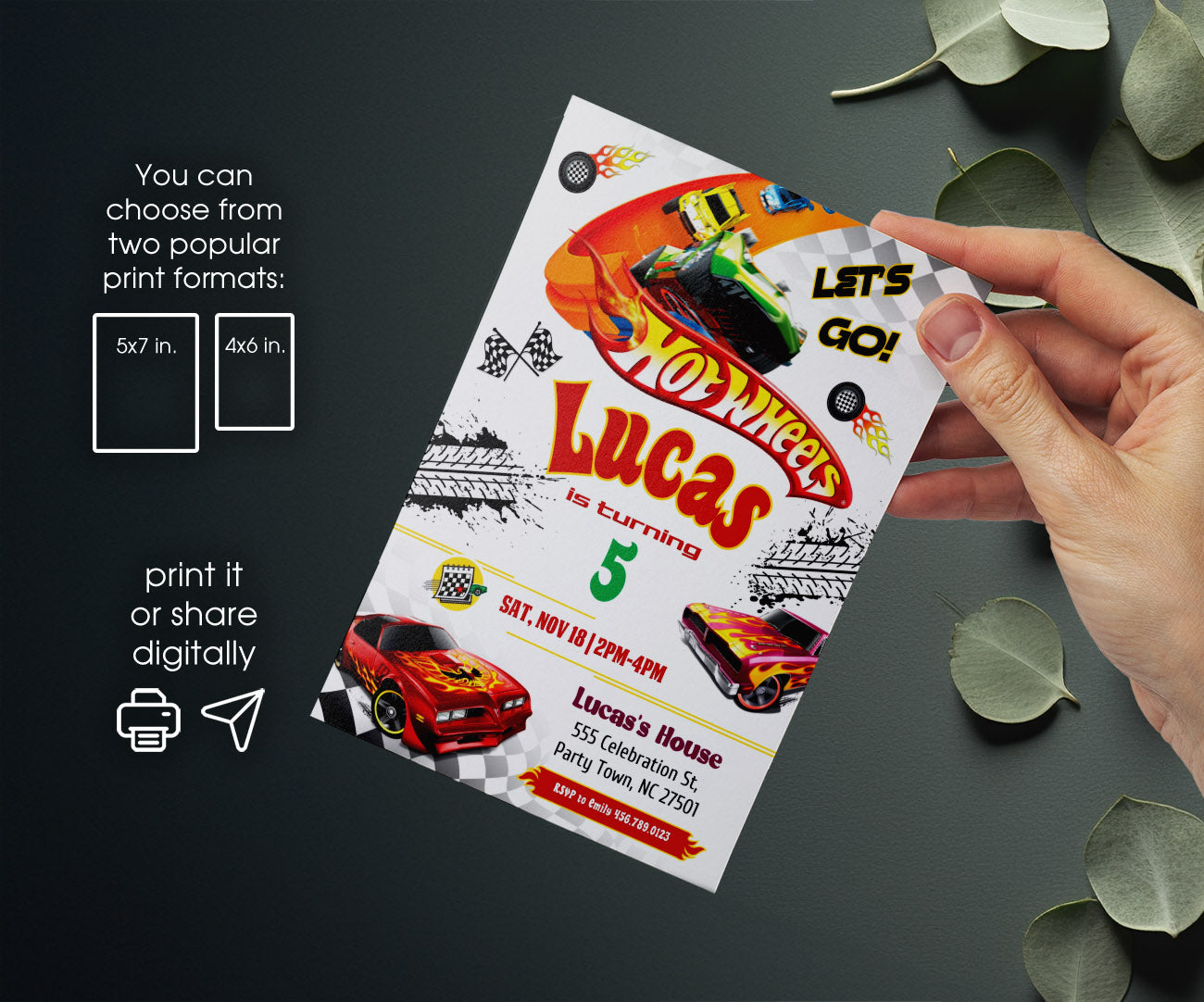 Hot Wheels Racing customizable invitation template | Share or Print | boy | GM157