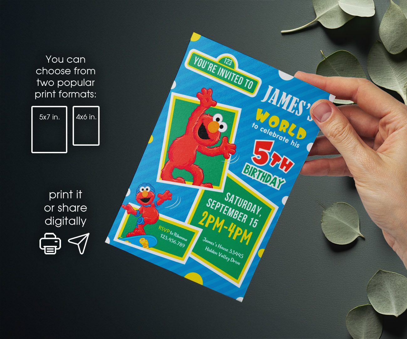 Sesame Street Elmo customizable invitation template | Share or Print | VY126