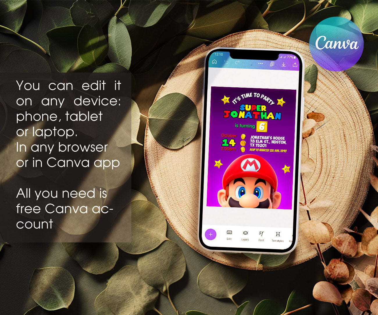 Super Mario Bros customizable invitation template | Share or Print | LZ474