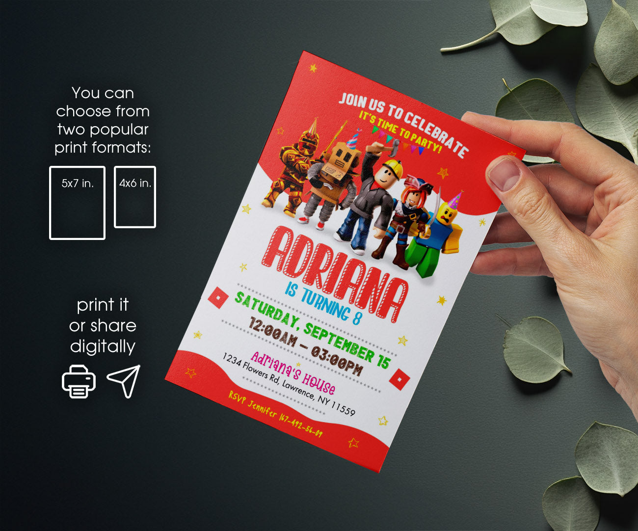 Roblox Gamer customizable invitation template | Share or Print | QA604