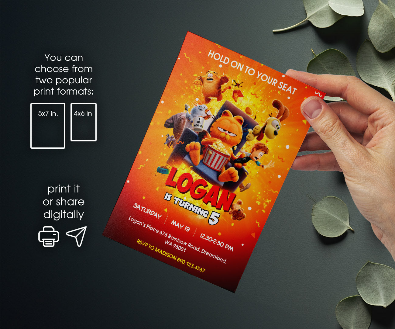 Garfield Orange Cat customizable invitation template | Share or Print | boy | AV131