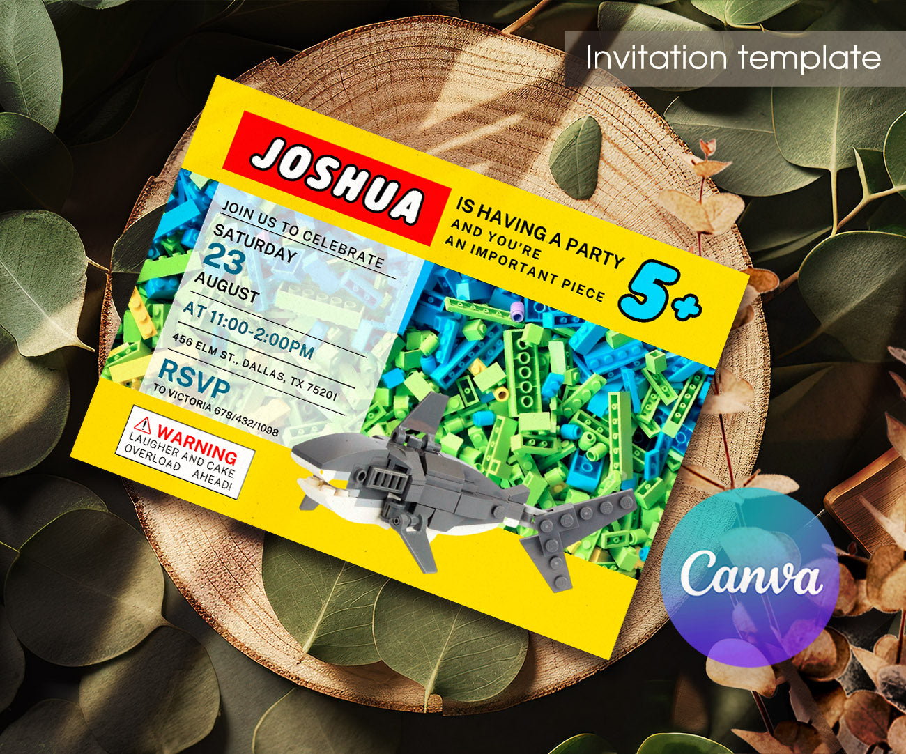 Lego Shark Jaws customizable invitation template | Share or Print | LI765